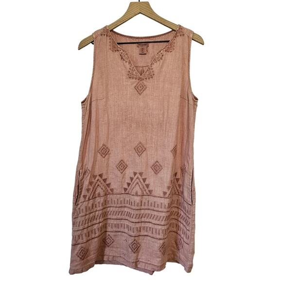 Artisan NY‎ Embroidered Linen Mini Dress Tunic L Rose Pink Sleeveless Boho - Picture 1 of 7